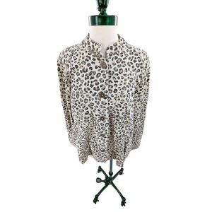 Caslon Women Lightweight Leopard Print Button-Up Blazer Coat Cream Size 2X
